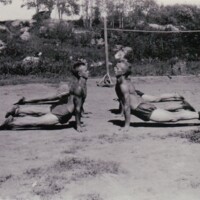 Group of athletes training for track and field events