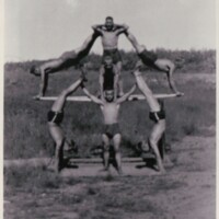 Athletic group practicing routines on bars in Intola, Ontario